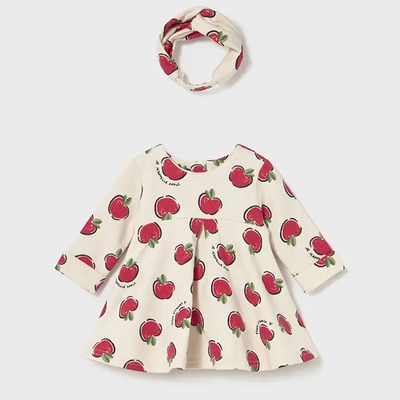 Mayoral Рокля с червени ябълки за новородено момиче Mayoral с лента за глава