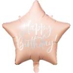 PartyDeco Балон от фолио звезда - Happy Birthday розов 40см