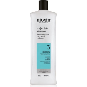 Nioxin System 3 Scalp + Hair Shampoo čisticí šampon pro barvené řídnoucí vlasy 1000 ml