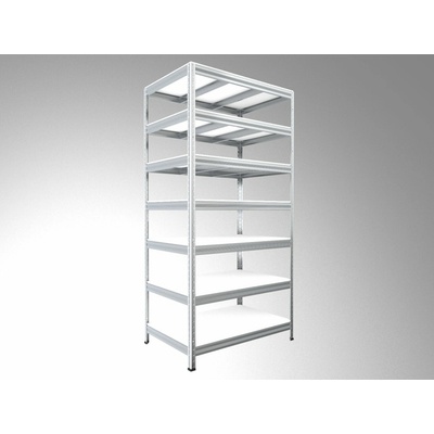 Biedrax Regál do domácnosti 60 x 120 x 270 cm, pozink, 7 políc biele lamino 12mm, 200 kg na policu