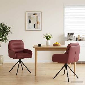 vidaXL Въртящи се трапезни столове 2 бр. Изкуствена Виненочервен (42034320)