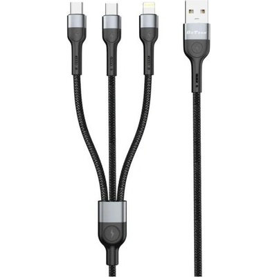 DeTech DE-52UCL datový, 3v1, USB na 2x Type-C, Lightning, 1m, černý