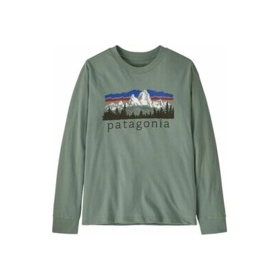 Patagonia Long-Sleeved Graphic T-Shirt Kids Fitz Roy Foothills Cover Green