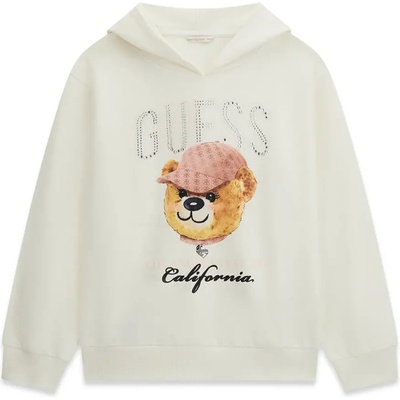 GUESS Суичър за момиче в мръсно бял цвят с мече и кристали Guess