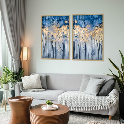 Decono Картини Гора в Синьо и Златно