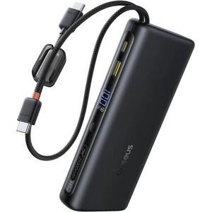 Baseus EnerFill FC41 преносимо зарядно устройство с бързо зареждане, 25 000 mAh, 145 W, с вградени 2 USB Type-C кабела, черно (E0028H03)