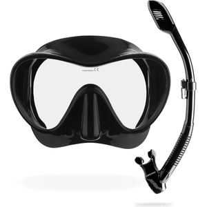 CRESSI Frameless Diving Mask F1 - Fog-free Glass Lens, Diving Goggles - Ergonomic Silicone Rim, Snorkel Mask - Dry Snorkel & Snorkel Set - Black - Combo Set - YDS280050 (YDS280050)