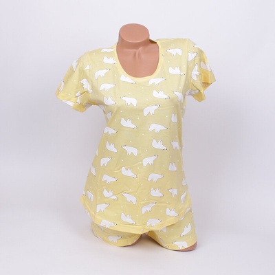 Свежа дамска пижама в жълто с мечета