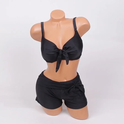 Стилен макси бански с боксер в черно с панделка - чашка d