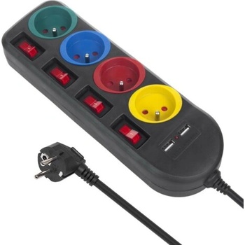 Image 1 of Maclean 4 Plug + 2 USB 1,5 m Switch (MCE229B)