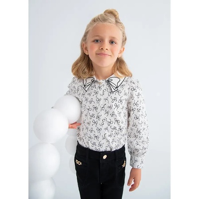 Abel & Lula Стилна риза в бяло с черни панделки за момиче Abel&Lula