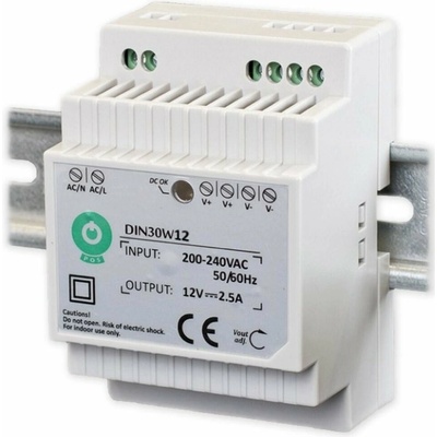 MW Power Napájecí zdroj PSU DIN30W12, 12V/2,5A, 30W, na DIN lištu DIN30W12