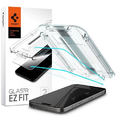 2 броя стъклени протектора за дисплей на iPhone15 Pro от Spigen Glas. TR " Ez Fit" - Прозрачни (8809896752145)