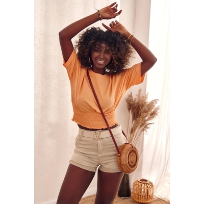 FASARDI Дамска къса тениска в оранжев цвят mp14546fa-mp14546_apricot - Оранжев, размер m