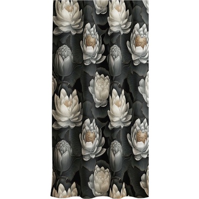 Soovi Home Zatemňovací záves Lotus Noir – elegantný lotosový kvet v čierno-bielom kontraste Veľkosť: 140x270 na riasiaci pás