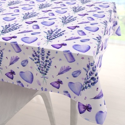 Biante Dekorační čtvercový ubrus PML-055 Levandule a srdce na bílém 80x80cm