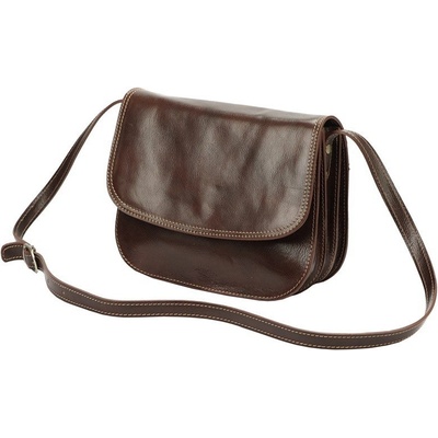 Lovecká tmavěstředně velká kožená crossbody kabelka Florence no. 13 hnědá