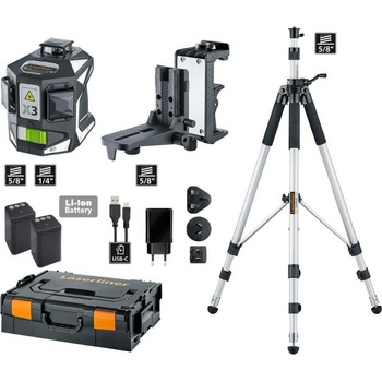 Laserliner Линеен лазерен нивелир със зелен лъч в комплект с тринога Laserliner X3-Laser Pro, 036.800-1 - хоризонтално 40 m, вертикално 60 m, 0.2 mm/m (036.800-1)