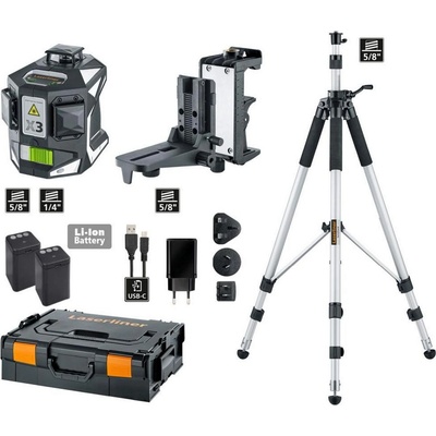 Laserliner Линеен лазерен нивелир със зелен лъч в комплект с тринога Laserliner X3-Laser Pro, 036.800-1 - хоризонтално 40 m, вертикално 60 m, 0.2 mm/m (036.800-1)