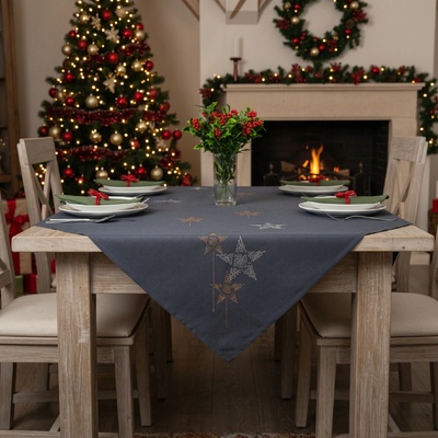 BBK Vánoční ubrus Christmas GLAM šedá vzor hvězdy 110x160 cm