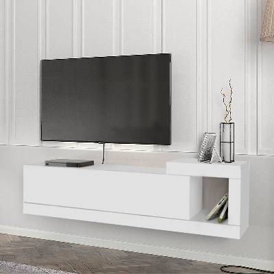 TopMebel Воларе меламинов стенен ТВ шкаф в бял цвят 150x29, 6x38, 6см