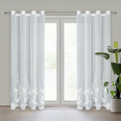 Takoy EVA MINGE záclona JULIA z hladké látky zdobená pruhem vyšívaných květin a perliček 140 x 250 cm-HF-463638 | 140 x 250 cm