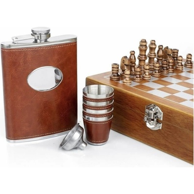 GT GUOTAI Darčeková sada ploskačka Brown Elegant + šachy 240 ml