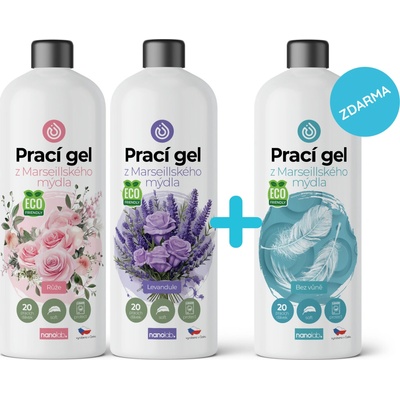 Od Babičky 2 ks Prací gel z Marseillského mýdla pro citlivou pokožku Růže 1 l + octová aviváž 1 l ZDARMA