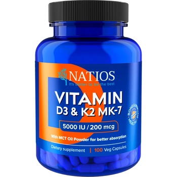 NATIOS Vitamín D3 & K2 (MenaQ7 MK-7) 5000 IU & 200 mcg 100 kapsúl