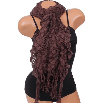 Image 1 of Тъмнокафяв плетен шал с ламе и ресни