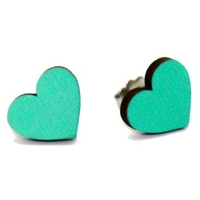 Art wood náušnice srdce světle smaragdové 0150089