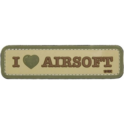 101INC Nášivka 3D plastová I LOVE AIRSOFT velcro COYOTE