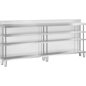 Royal Catering Бар-работен плот - неръждаема стомана - 250 x 30 x 115 см - 4 рафта - крайче - Royal Catering RCSBW-7 (RCSBW-7)