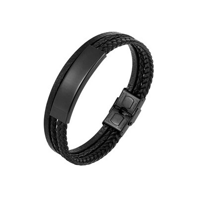 NUBIS Pánský černý kožený náramek s destičkou OPS1013