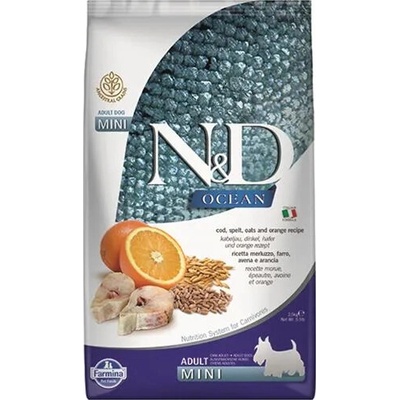 N&D OCEAN AG adult Mini treska špalda oves a pomeranč 2,5 kg