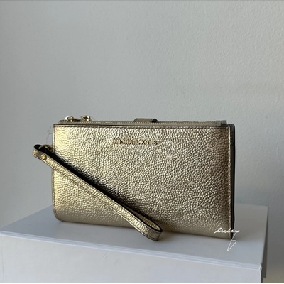 Michael Kors kožená peněženka wristlet double zip zlatá