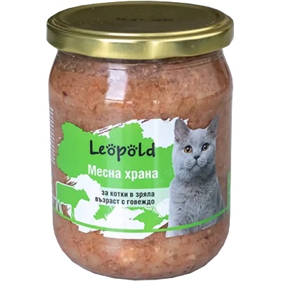 Leopold Adult Cat в буркан- Натурална храна за котки с говеждо месо 460 г