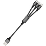 4smarts Качествен многофункционален кабел за microUSB, Lightning и USB-C стандарти (20см) - 4smarts 3in1 Cable ForkCord (черен) (4S468745)