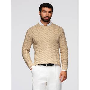 Ombre Clothing Мъжки пуловер от плетене с зигзагообразен мотив - пясъчен V1 OM-SWSW-0190 Ombre Clothing Ombre Clothing | Bezhov | МЪЖЕ | S