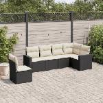 vidaXL Градински диван с възглавници, 6 части, черен, полиратан (3251363)