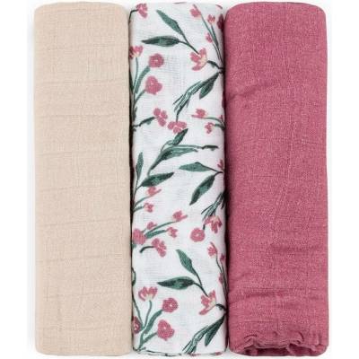 Petite&Mars Súprava bambusová mušelínová Moussy Pink Meadow 68 x 68 cm 3ks