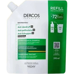 Vichy Dercos Шампоан против пърхот за суха коса Anti-dandruff DS, пълнител, 390 ml - ozone