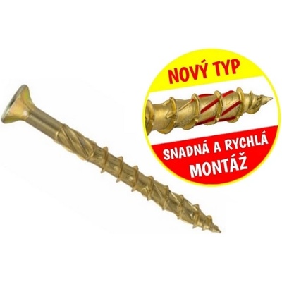 Konstrukční vrut do dřeva KLIMAS 8x80 TORX zápustná hlava TX40 žlutý Zn (50 ks v balení)