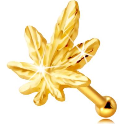 Šperky eshop piercing do nosu ze žlutého zlata kontura marihuanového listu drobné žilky S1GG240.14
