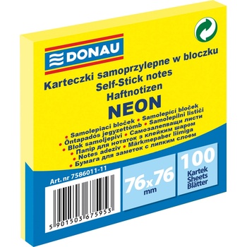 DONAU Самозалепващи листчета Donau 76х76mm, 100л, неон, жълт (31247-А-ЖЪЛТ)