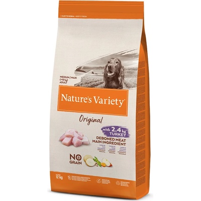 Nature's Variety 2x12кг Adult Original No Grain Medium Nature's Variety, суха храна за кучета - с пуешко