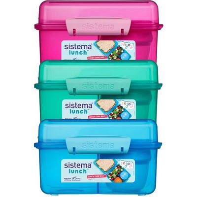 Holmes Products (Europe) Limited Кутия за закуски Sistema Lunch Cube Max с разделени части и контейнер за кисело мляко с двоен капак 2 л, смесени цве…