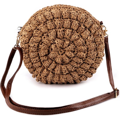 Prima-obchod Háčkovaná kabelka z rafie lýka se zipem crossbody 25 cm 1 přírodní hnědá