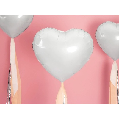 PartyDeco Balonek fóliový srdce bílé 45 cm