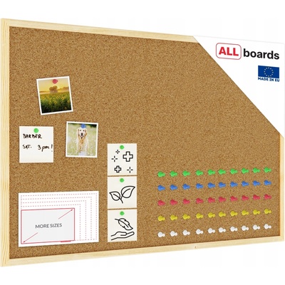 ALLboards Korková tabule 90 x 60 cm dřevěný rám + špendlíky